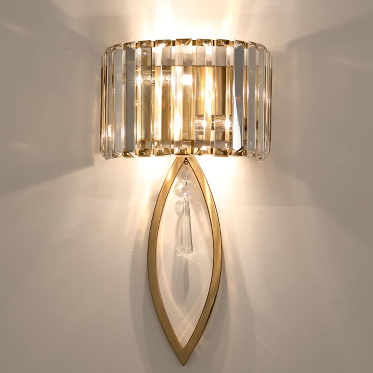Mid Century Wall Sconces, 2-Light Elegant Crystal Gold Wall Light for Bathroom Bedroom Hallway | Elegant Crystal Gold