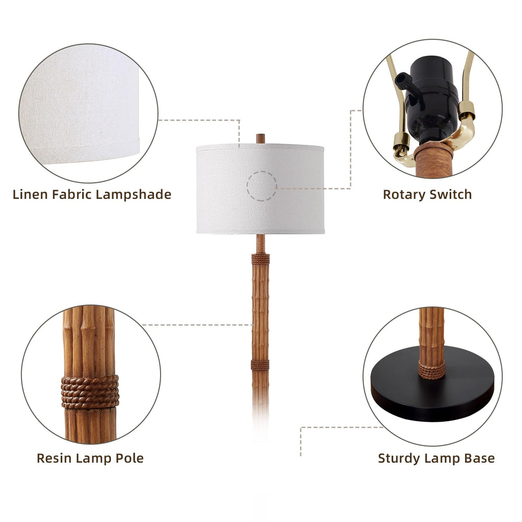 63'' Rustic Floor Lamp with Resin Faux Bamboo Body