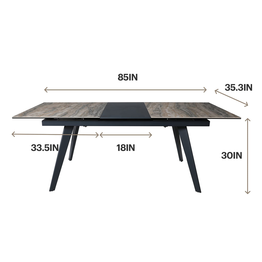 Inspired Saarinen Style Expandable Dining Table for 6-8 Seat, Modern Rectangle Design with Extension Leaf Restaurant, Thicker Top and Carbon