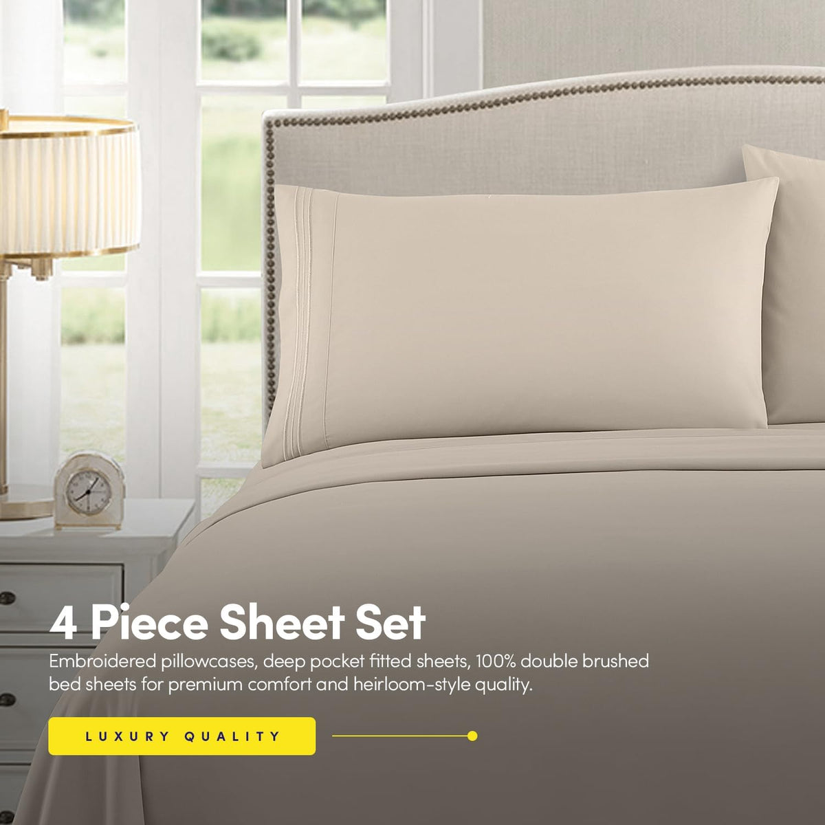 1500 Supreme Collection Sheet Sets Beige Cream - Luxury Hotel Bed Sheets and Pillowcase Set for Mattress