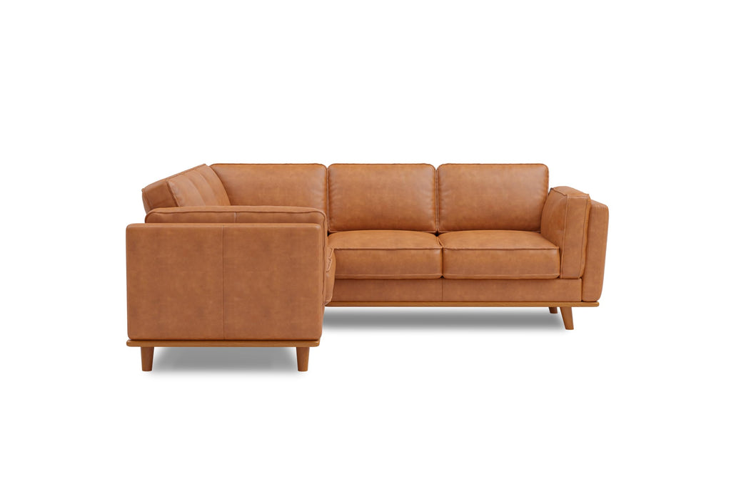 Artisan Full Leather Sofa - Pure Full Italian Nappa Leather Couch, Solid Wood Accent, Ultimate Comfort (Cognac