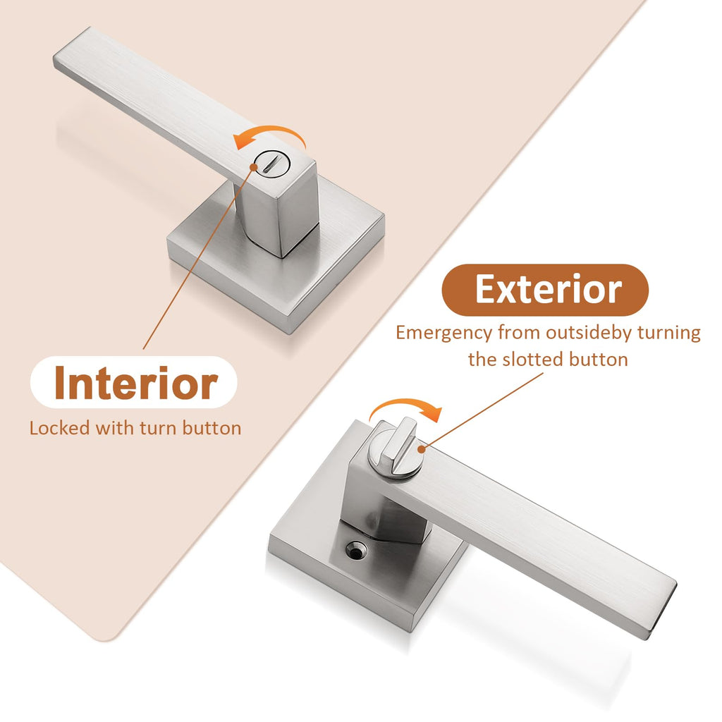 1 Pack Square Door Lever Privacy Door Lock Handleset Keyless Lockset Door Knobs Storage Room Bathroom Set