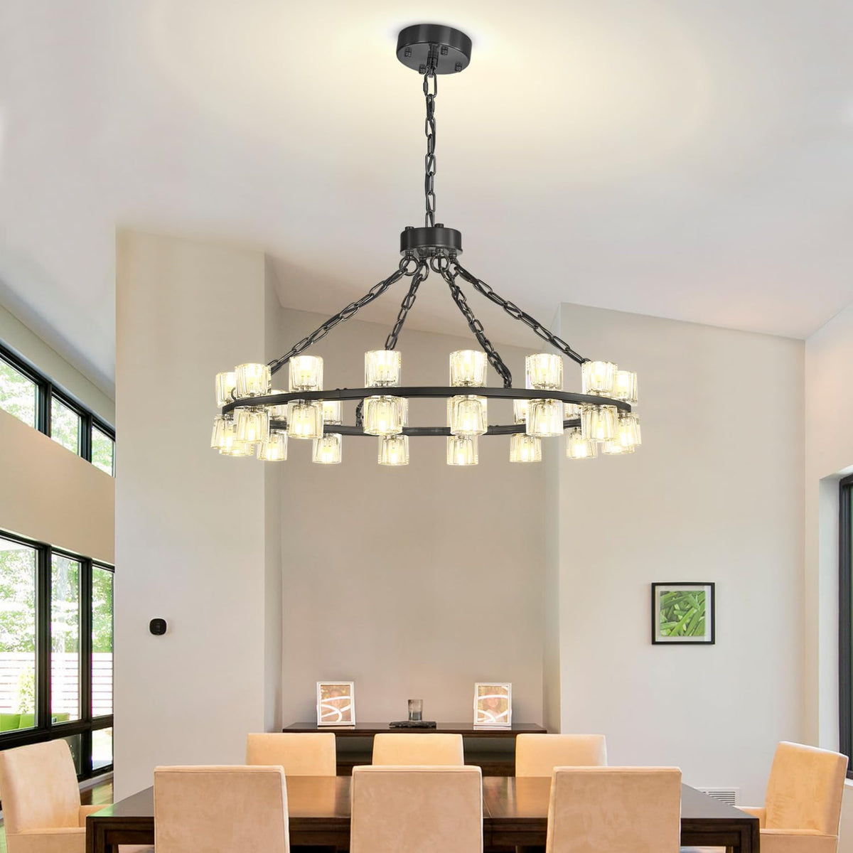 32" 32-Light Black Wagon Wheel Chandelier