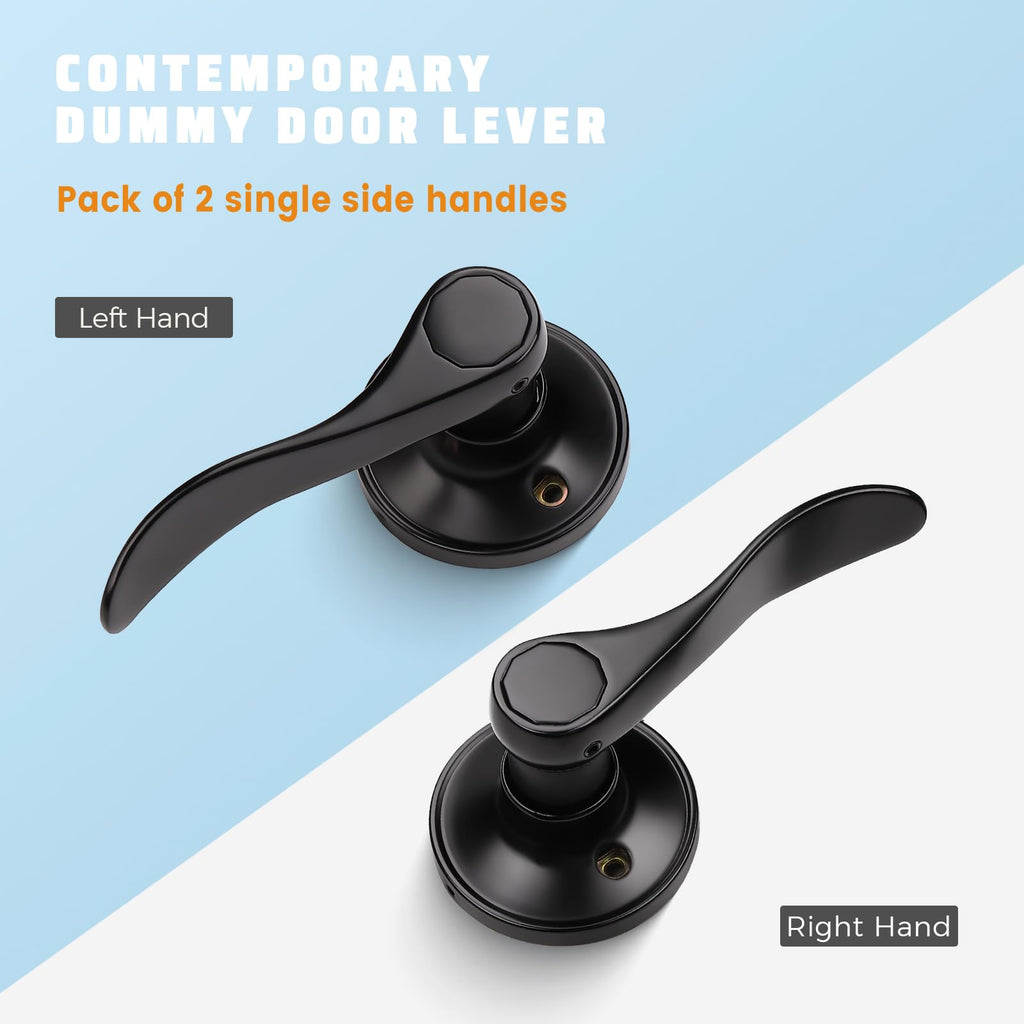 10 Set Dummy Lever Door Handles with a Black Finish, No-Functioning Pull Only Door Leversets(10 Left + 10 Right)