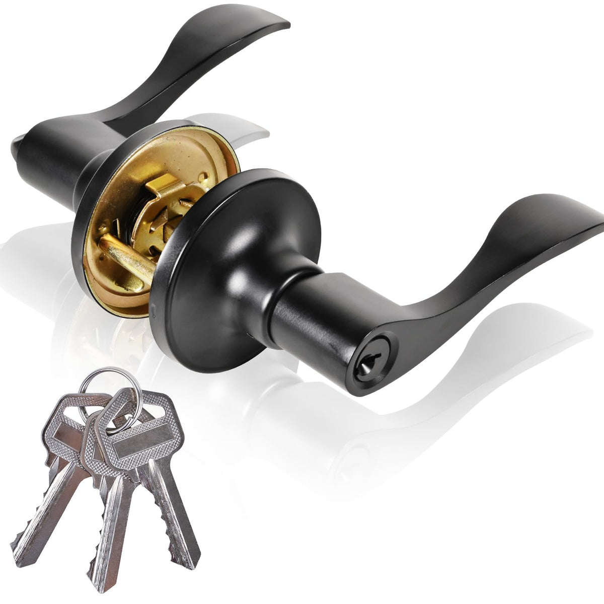 High-Security Stainless Steel Door Lever with Lock and Key(Black)