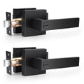 Matte Black Interior Privacy Door Handles, Flat Square Modern Levers with Lock, Heavy Duty Zinc Alloy Lockset for Bed