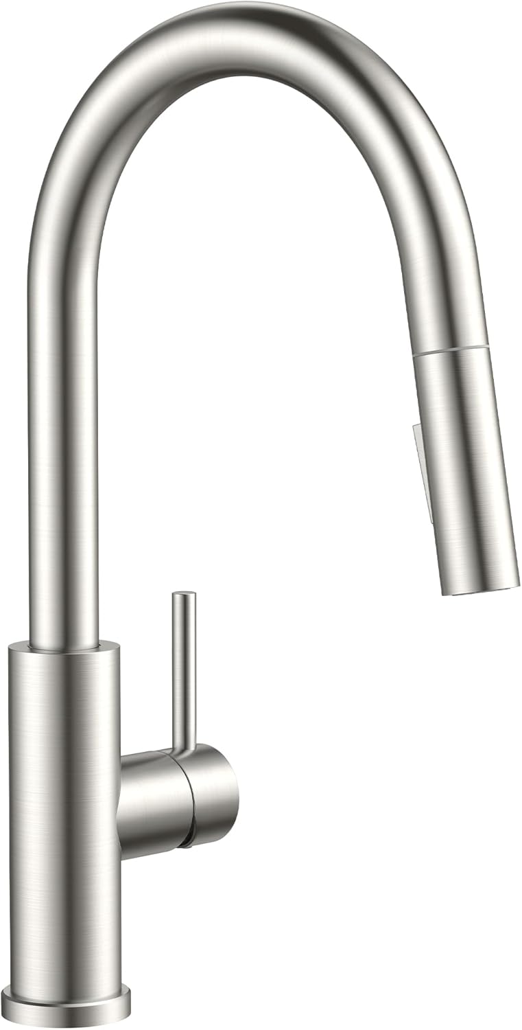 Kitchen Faucets with Pull Down Sprayer, Brushed Nickel Classic Single Handle Stainless Steel High Arc Faucet for Kitchen Sink, 1 Hole with Deck Plate Sink Faucet for Bar RV Farmhouse Laundry