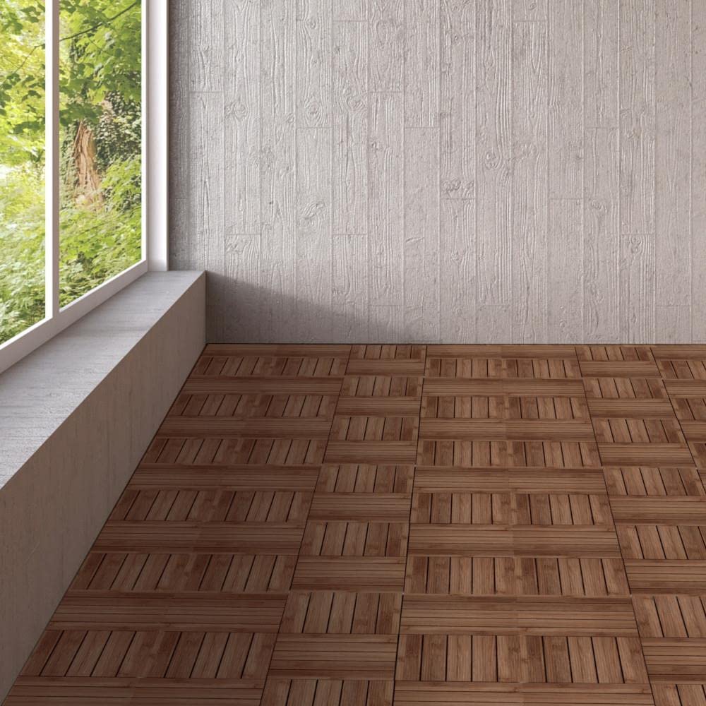 12 x 12in Patio Tiles Wood Floor Deck Tiles Interlocking Wooden Composite Decking Floor Tiles Outdoor for Garage Patio (11PCS)