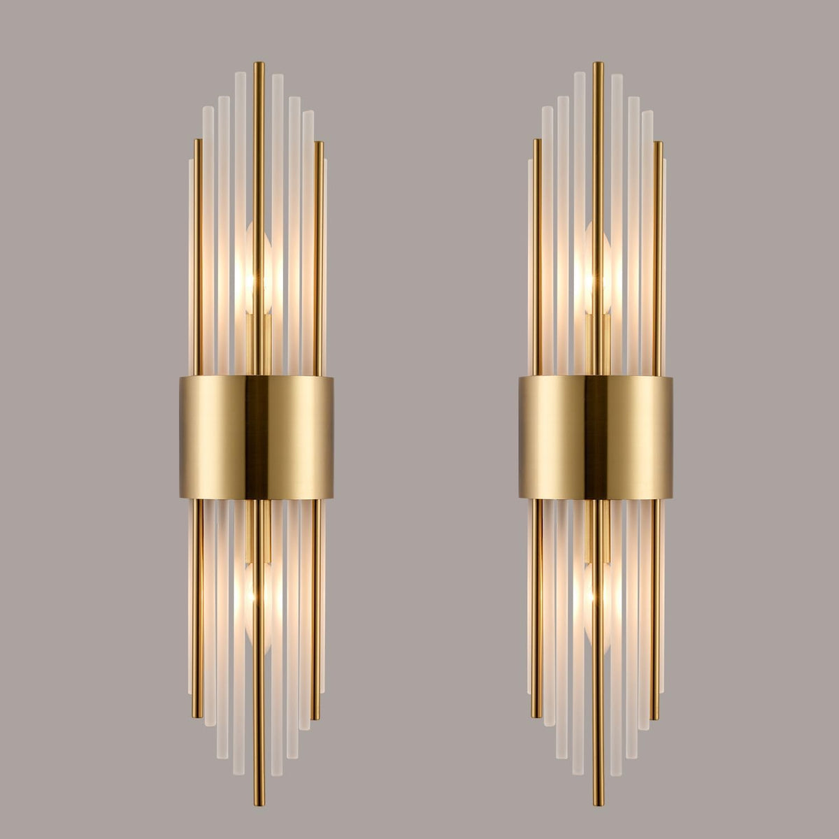 2-Light Modern Crystal Wall Sconces Titanium Gold Vanity Wall Light with Frosted Glass Luxury Set of 2 Wall Light