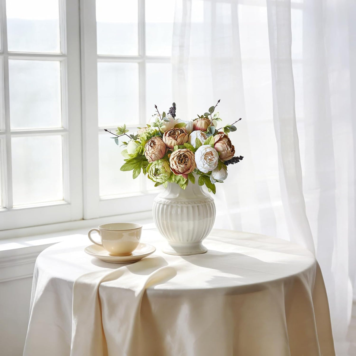 Peonies Artificial Flowers, 13 Stems Faux Peonies Real Touch 2 Pack - Set of 2