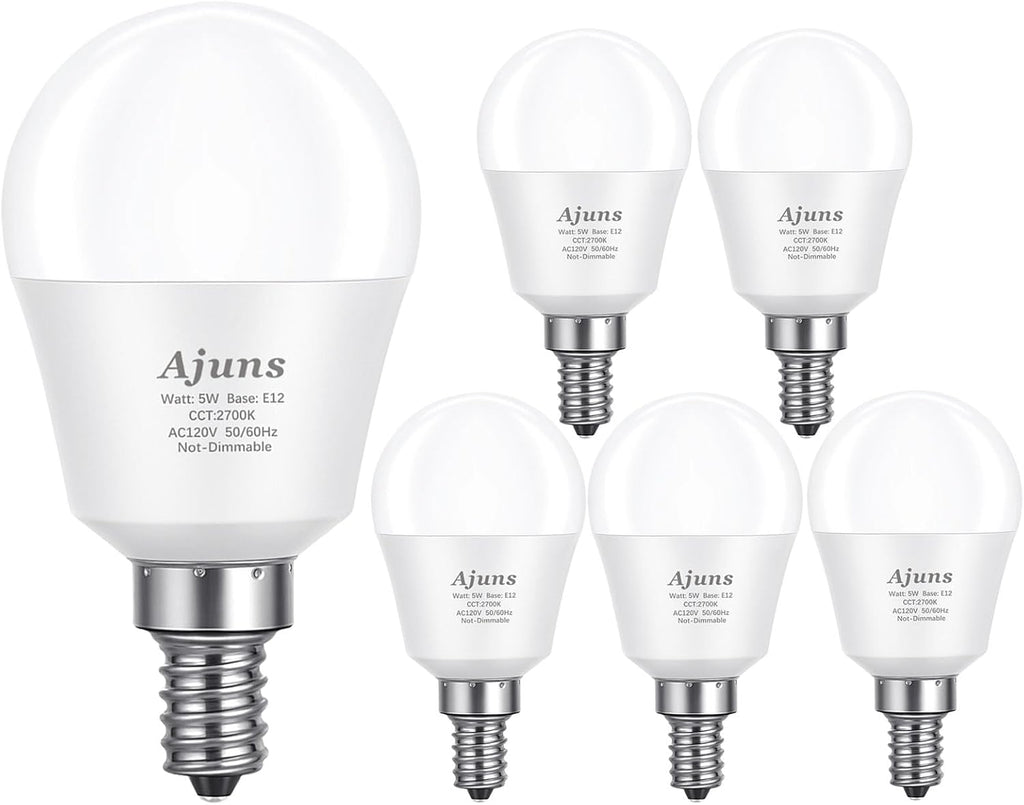 5Watt (40W Equivalent) LED Bulbs, E12 Small Base Ceiling Fan Light Bulbs,450 Lumen,Warm White 2700K, 120V A15 LED