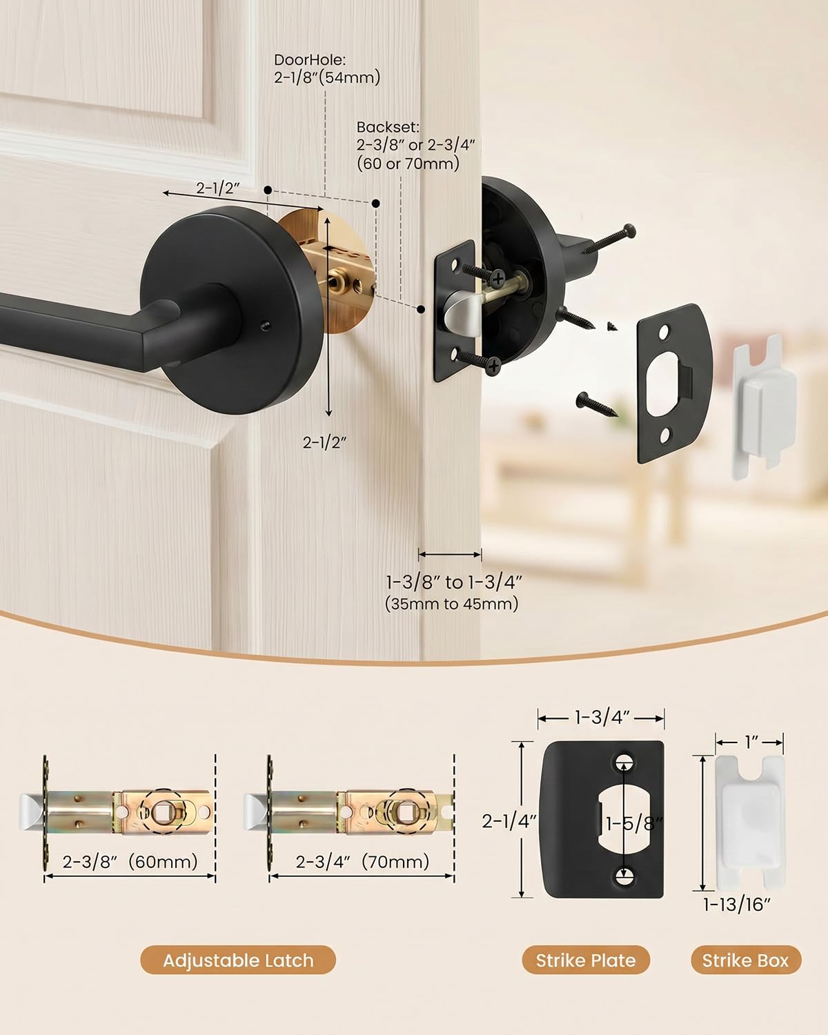 Black Door Handle Interior Privacy Door Lever Zinc Alloy 1 Pack