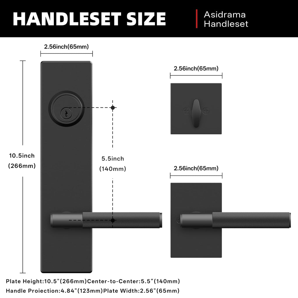 Matte Black Solid Heavy-Duty Knurled Front Door Handle Set with Deadbolt, Architectural Grade Modern Entry Door
