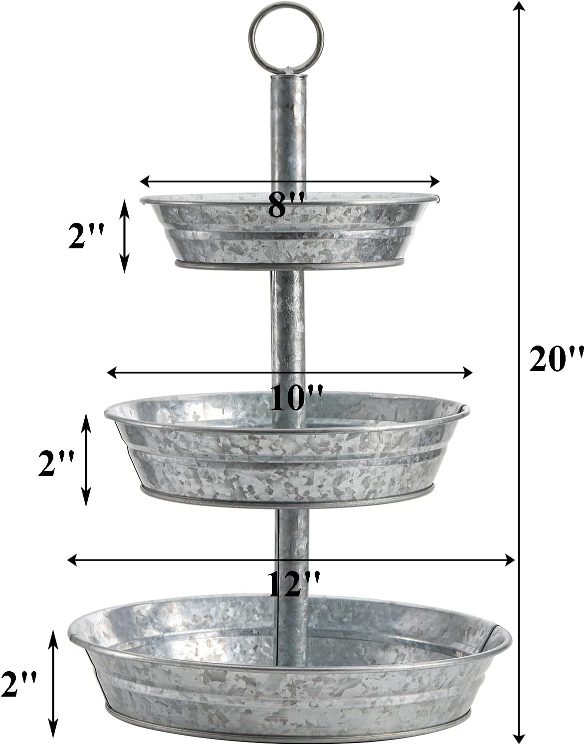 3 Tier Serving Tray, Galvanized Metal Cupcake Stand Vintage Dessert Appetizer Stand, Rustic Home and Garden Display