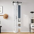 Bifold Barn Door 24x84 Inch (Double 12x84), Preassembled White Frosted Glass Cross Transparent Bifolding Door with 28"