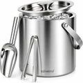 3L Double-Wall Stainless Steel Ice Bucket with Lid, Scoop, Tongs & Handle - Insulated Ice Container for Parties, Bar