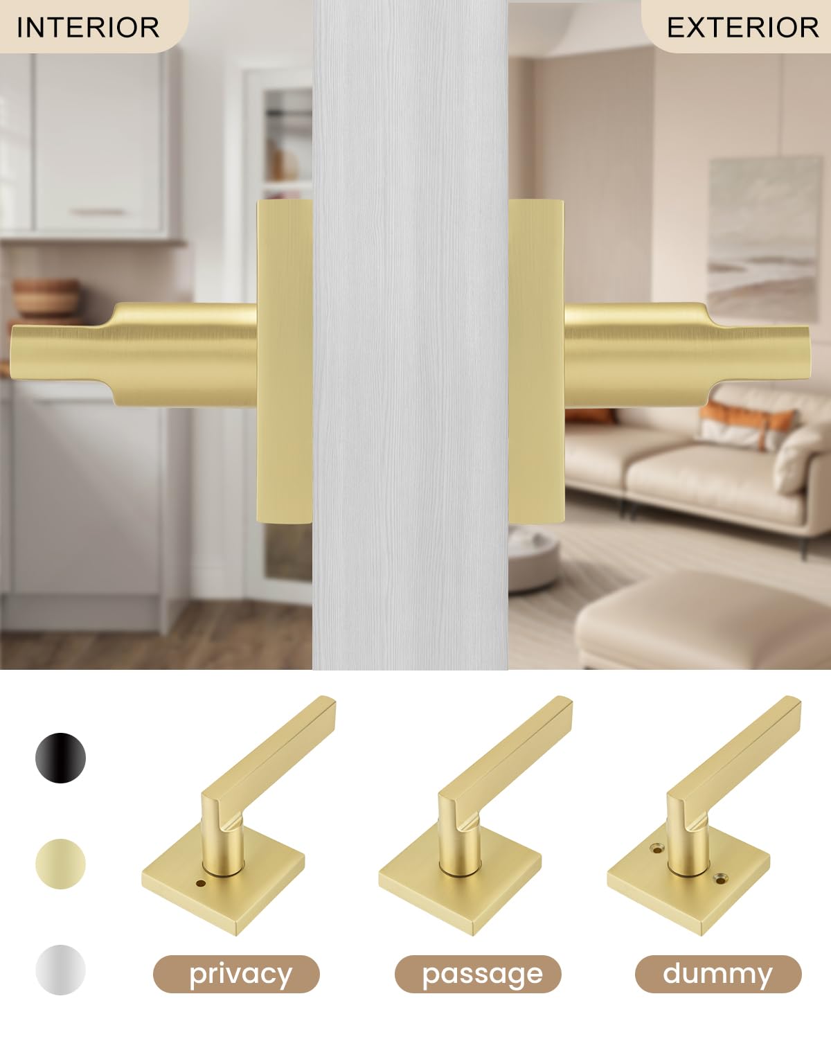 Brushed Gold Door Handles Interior Dummy Door Handles, 3 Pack/6 Pcs