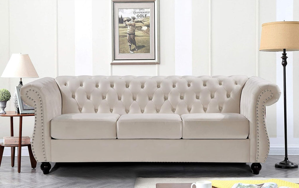 Feinstein Modern Chesterfield Couches with Nailheads, Diamond Tufting & Durable Metal Frame, Chair, Loveseat & Sofa