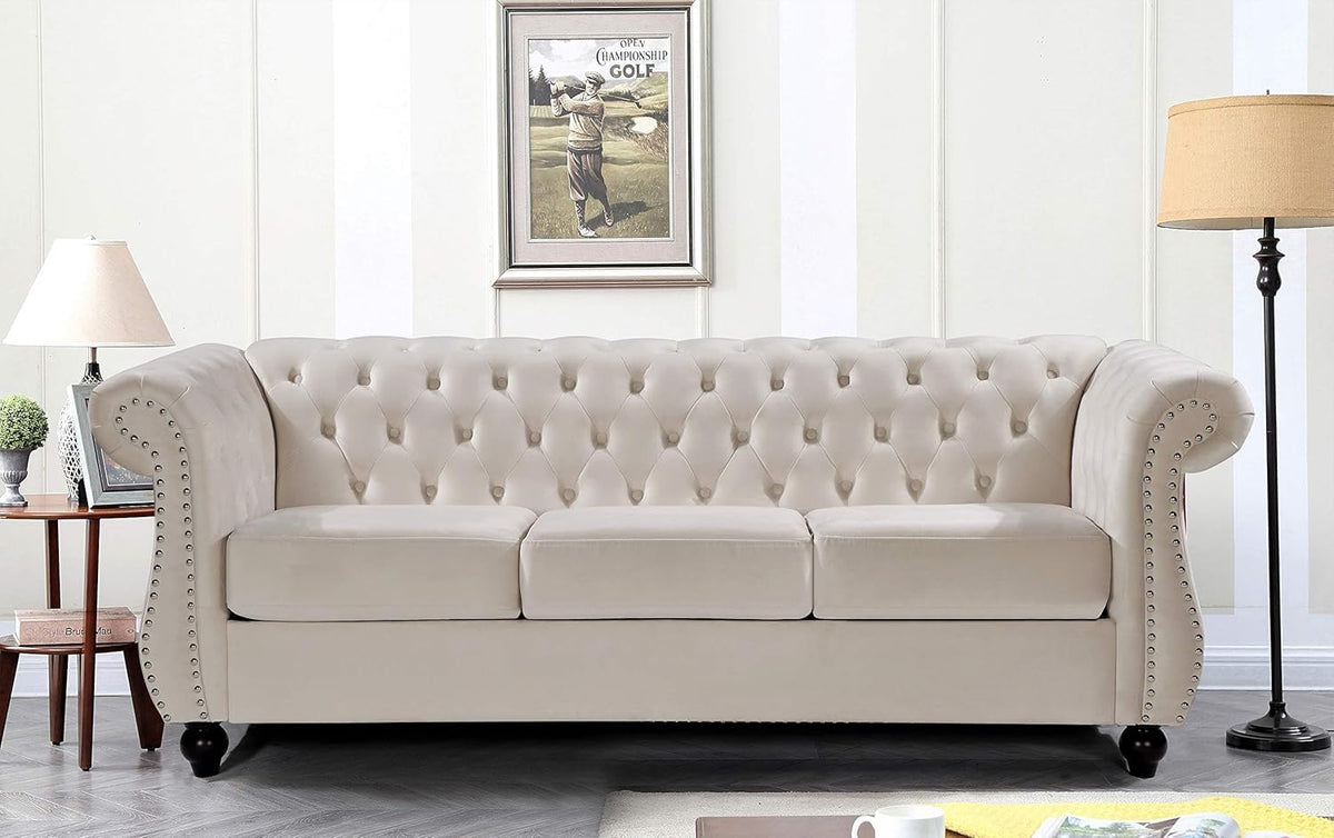 Feinstein Modern Chesterfield Couches with Nailheads, Diamond Tufting & Durable Metal Frame, Chair, Loveseat & Sofa