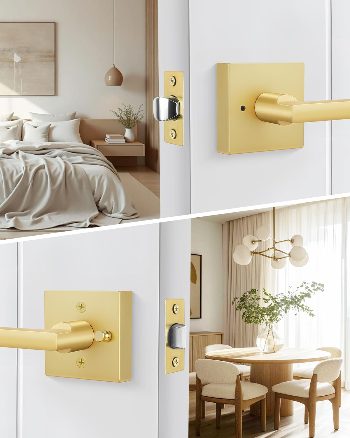 Brushed Gold Door Handle Interior, Privacy Bedroom - 1 Pack