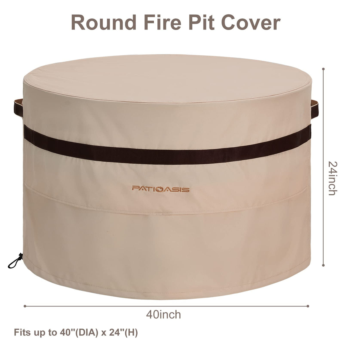 40 Inch Round Fire Pit Cover, Heavy Duty Waterproof 600D Outdoor Cover for Fire Bowl & Patio Table, 24 Inch High
