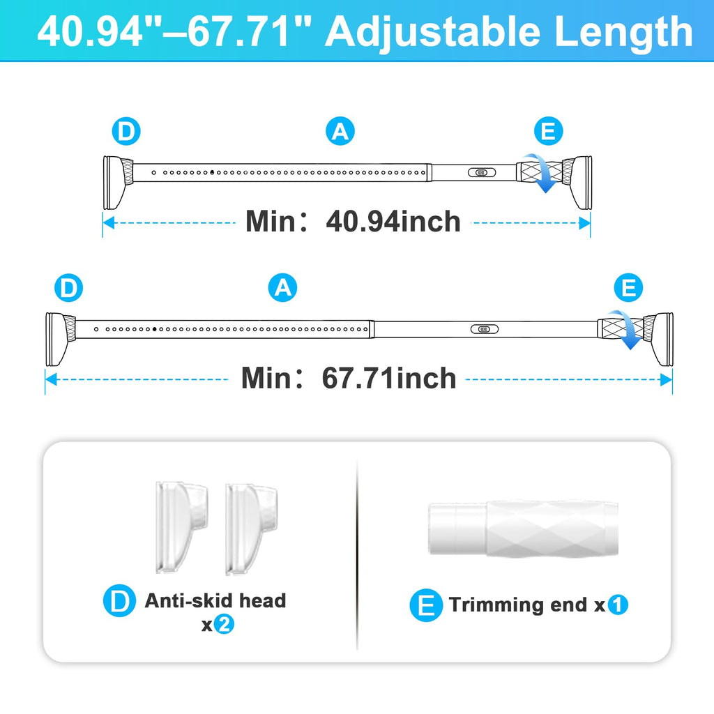 White Closet Rods For Hanging Clothes,41-67 In heavy duty tension rod