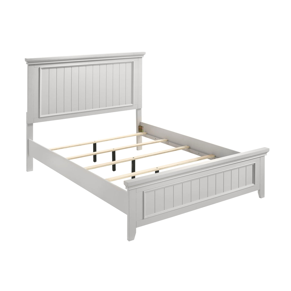 Farmhouse Wood Bed Frame with Shiplap Headboard, White Finish