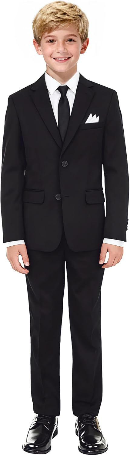 Boys Stretch Suit Set with Pre-Tied Zipper Tie | Slim & Husky Fit Options