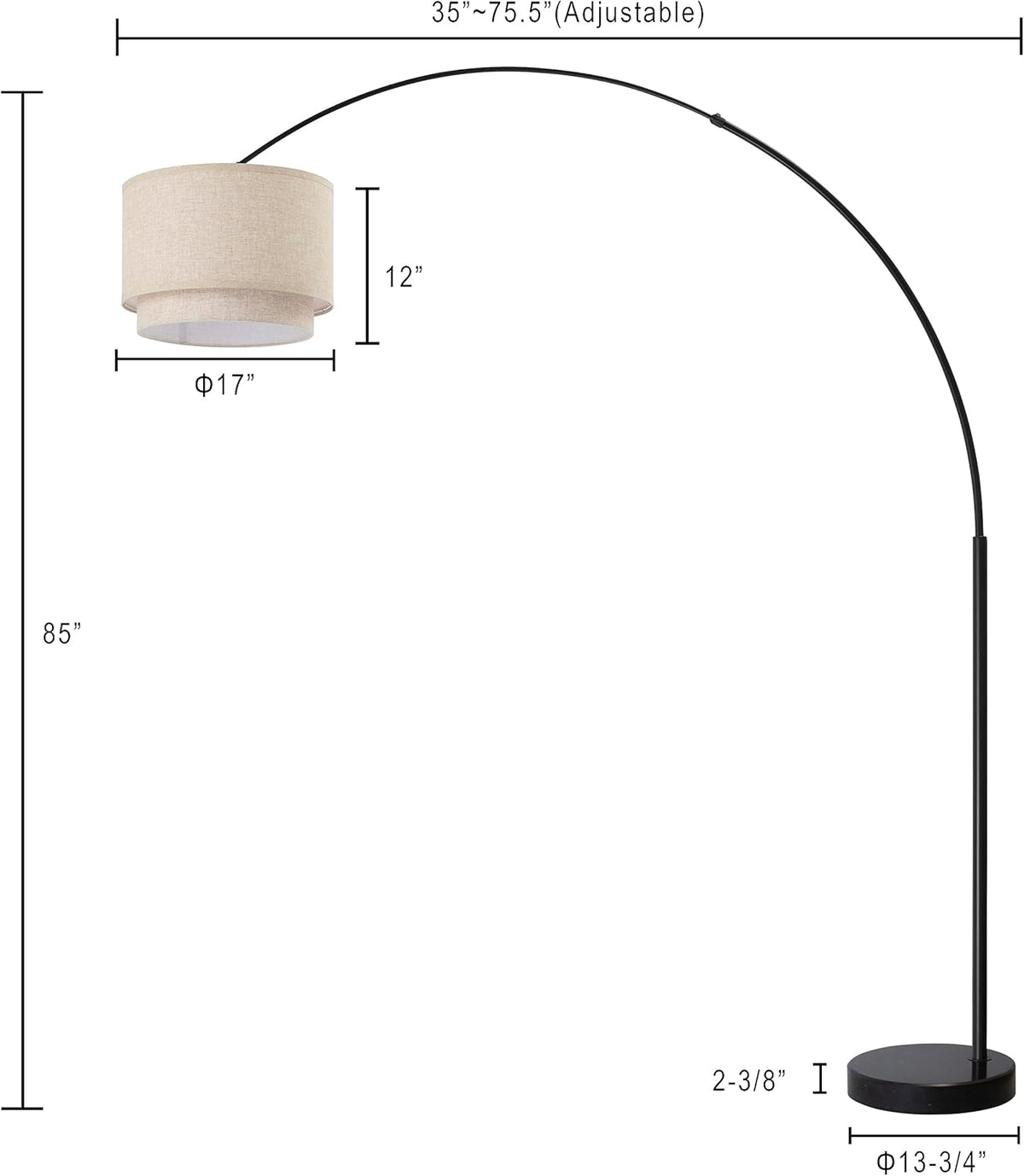 Modern Arcing Floor Lamp - Tall Stand Up Arching Drum Shade - Large Contemporary Floor Lamps and Bedrooms