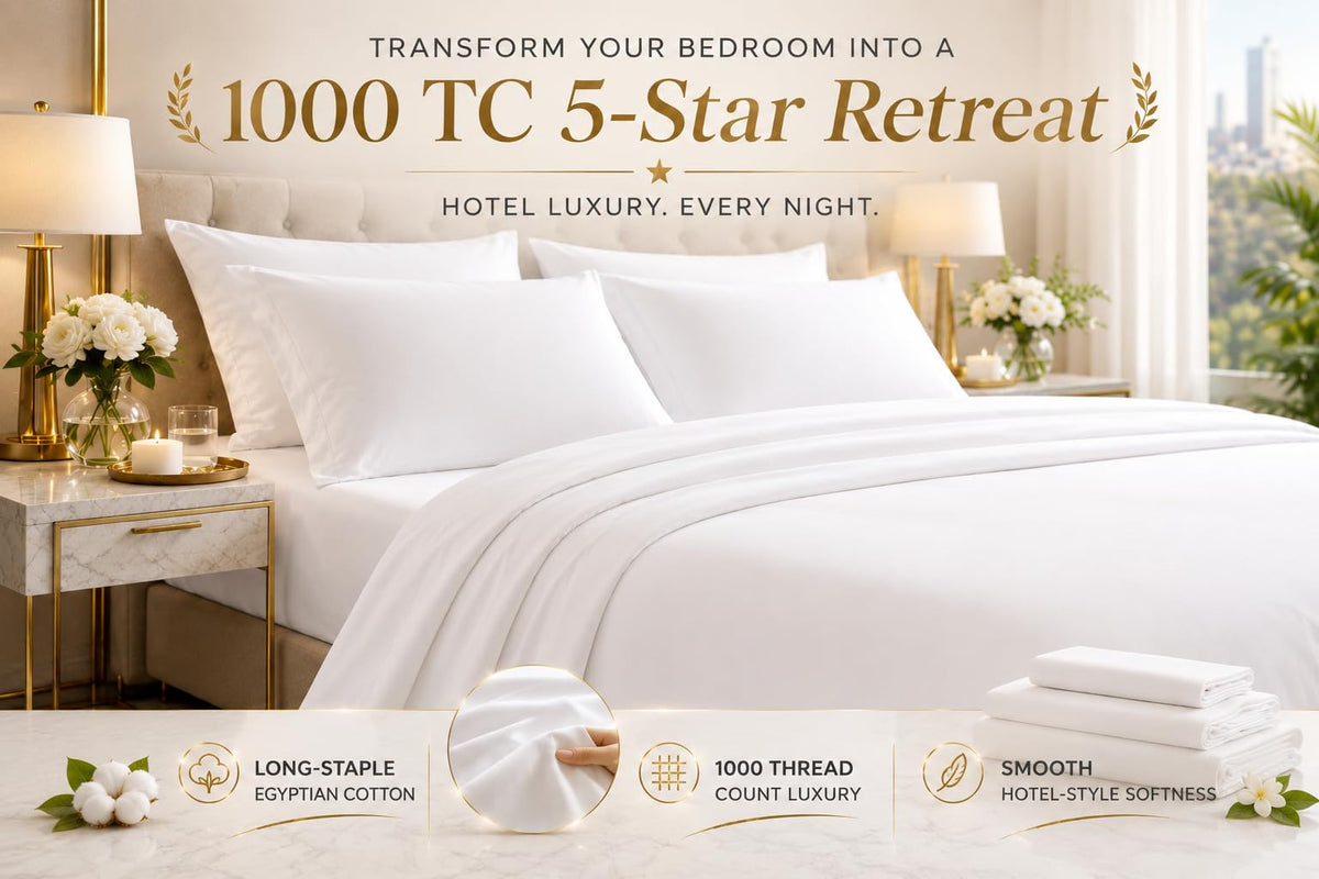 Esencia 100% Egyptian Cotton Sheets King Size - 1000 Thread Count Luxury Hotel Sateen Weave Sheet Set, Soft &