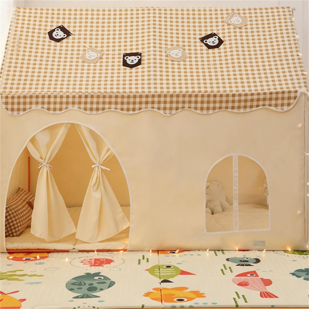 Kids Indoor Play Tent, Boys Girls Castle Game House, Portable Toy House Bedroom, 160x100x130cm(Metal Brackets)