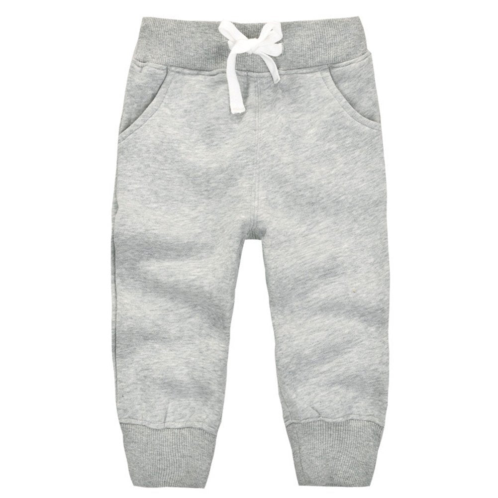 Unisex Toddler Jogger Pants Kids Cotton Elastic Waist Winter Baby Sweatpants Pants Grey