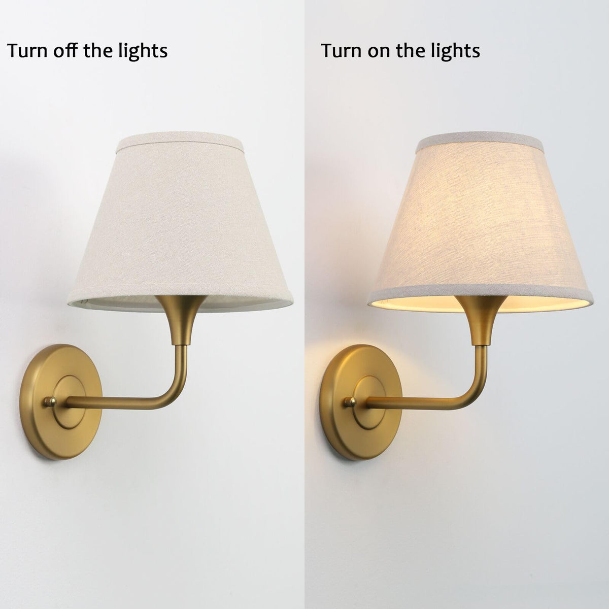 Wall Sconces Set of 2 Classic Gold Sconce with Linen Lampshade Set of Two Wall Light Bedroom Hallway Bathroom Stairs