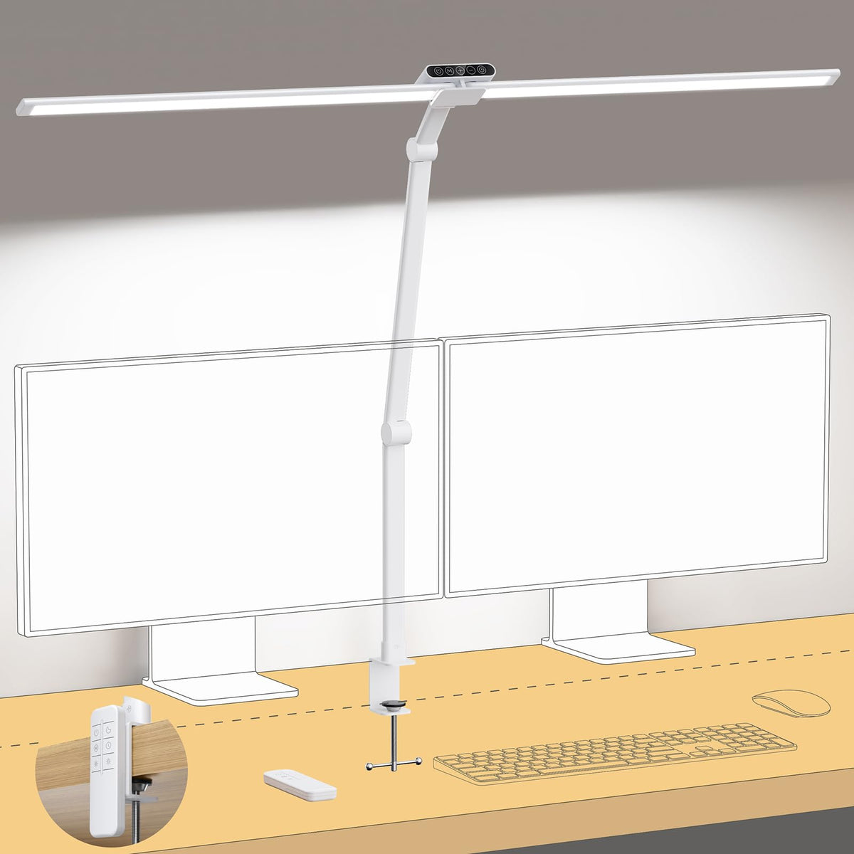 LED Desk Lamp with Clamp, 29.55'' Tall Desk Light with Remote, White