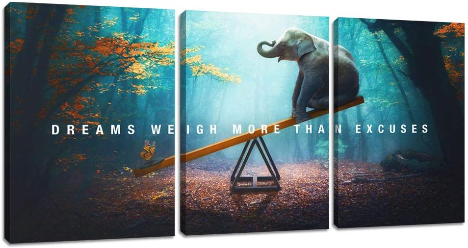 Elephant Wall Art, Motivational Inspirational Canvas Wall Art, 3 Pieces Elephant Painting Prints Wall Decor Bedroom - Set of 3