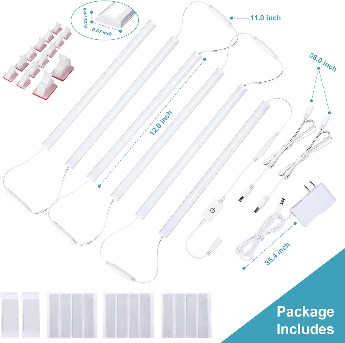 6PCS x 12 Inch Under Cabinet Lights Plug-in, Warm White 3000K Dimmable LED Under Cabinet Lighting, Under Counter