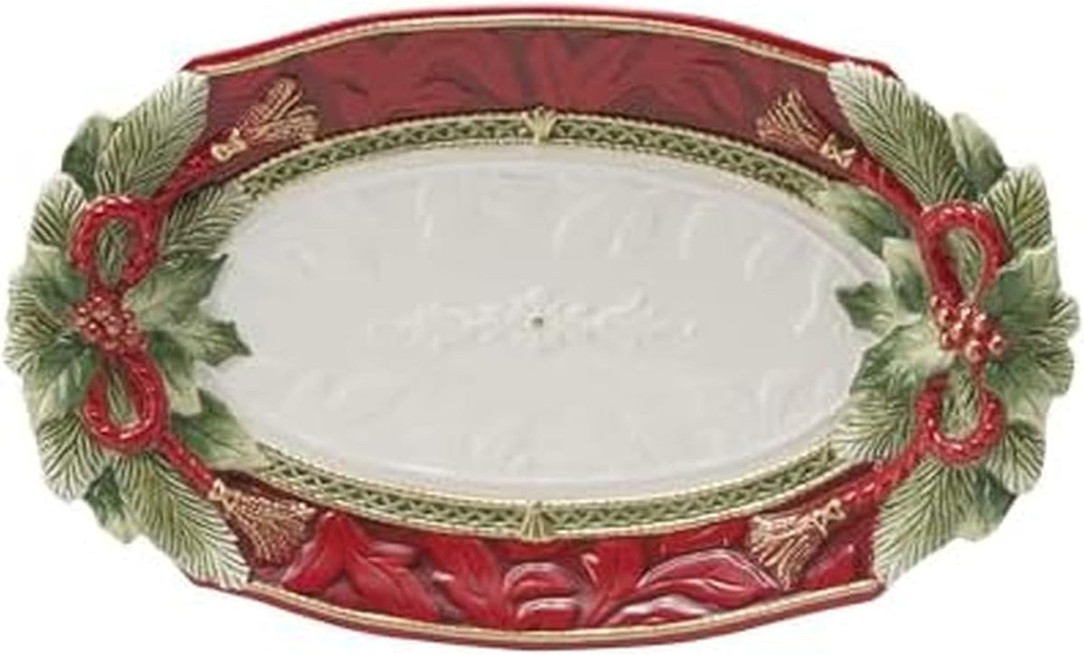 And Floyd Holiday Home Poinsettia Trim Serving Platter, 13.5 inch, Red