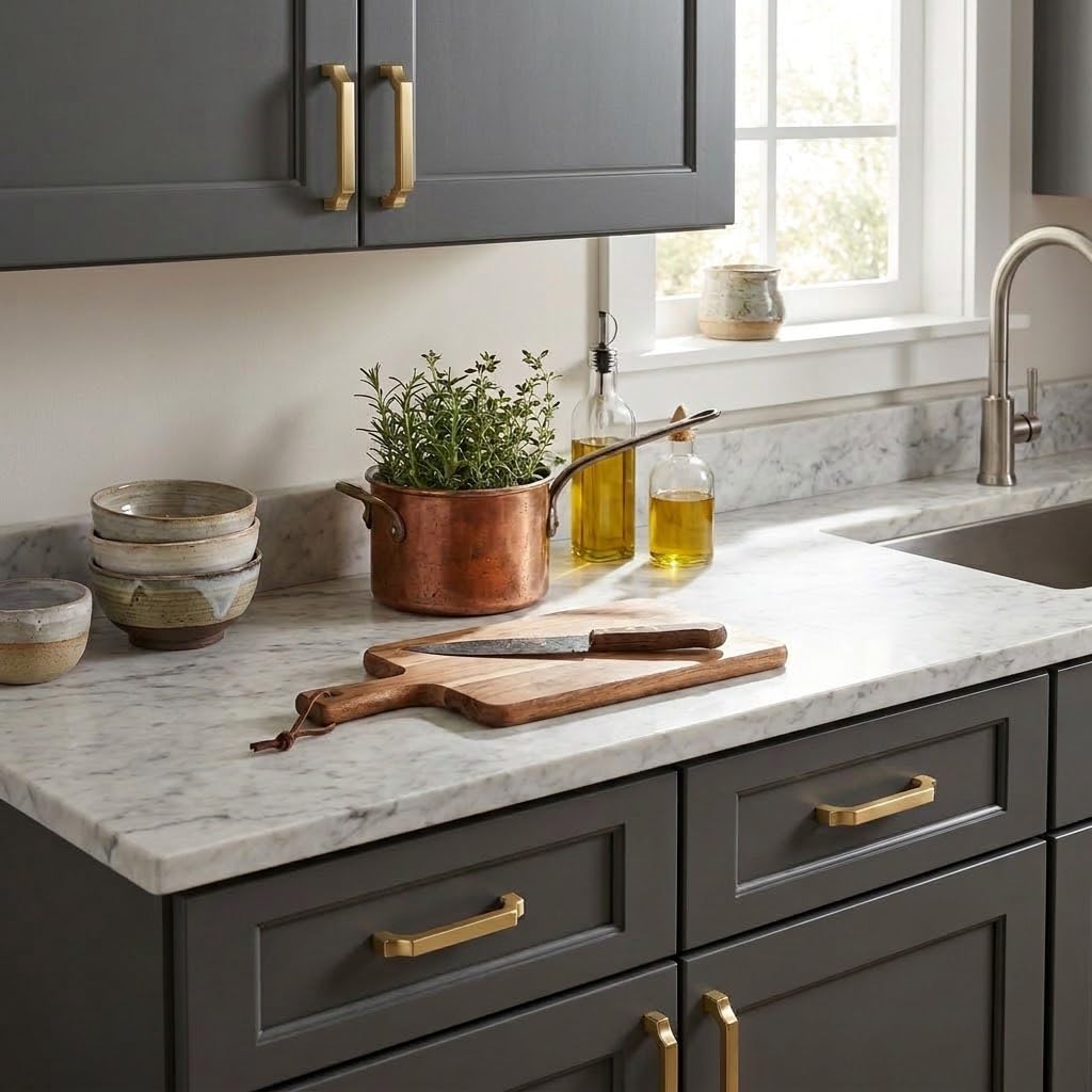 10-Pack 7.5-Inch(192mm) Brushed Brass Cabinet Pulls,Non-Slip Comfort Grip Brass Handles Cabinets, Drawers and