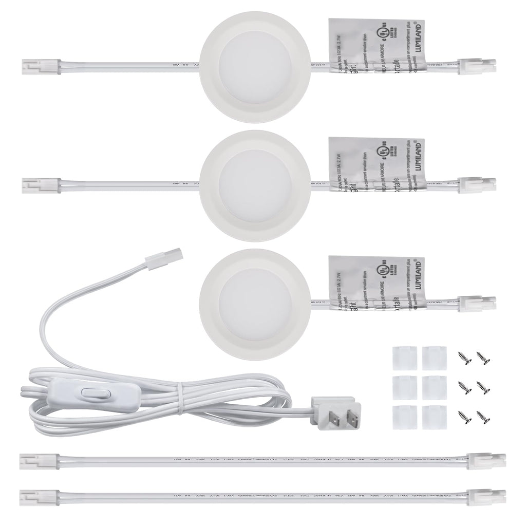 Wired LED Puck Lights (2.7Wx3) Plug-in Lighting Natural White (4000K), LED Cabinet Light Can Be Surface Mount or