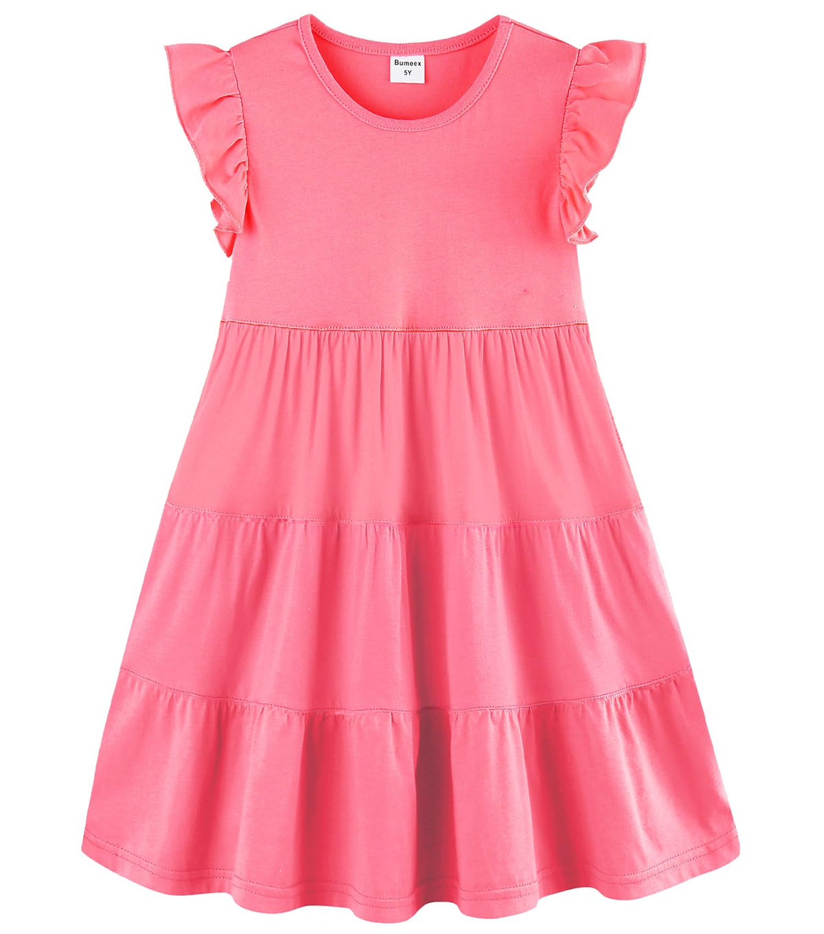 Baby Toddler Girls' Dresses Summer Spring Cotton Pocket Ruffle Crew Neck Sleeveless Tiered Swing Twirly Casual