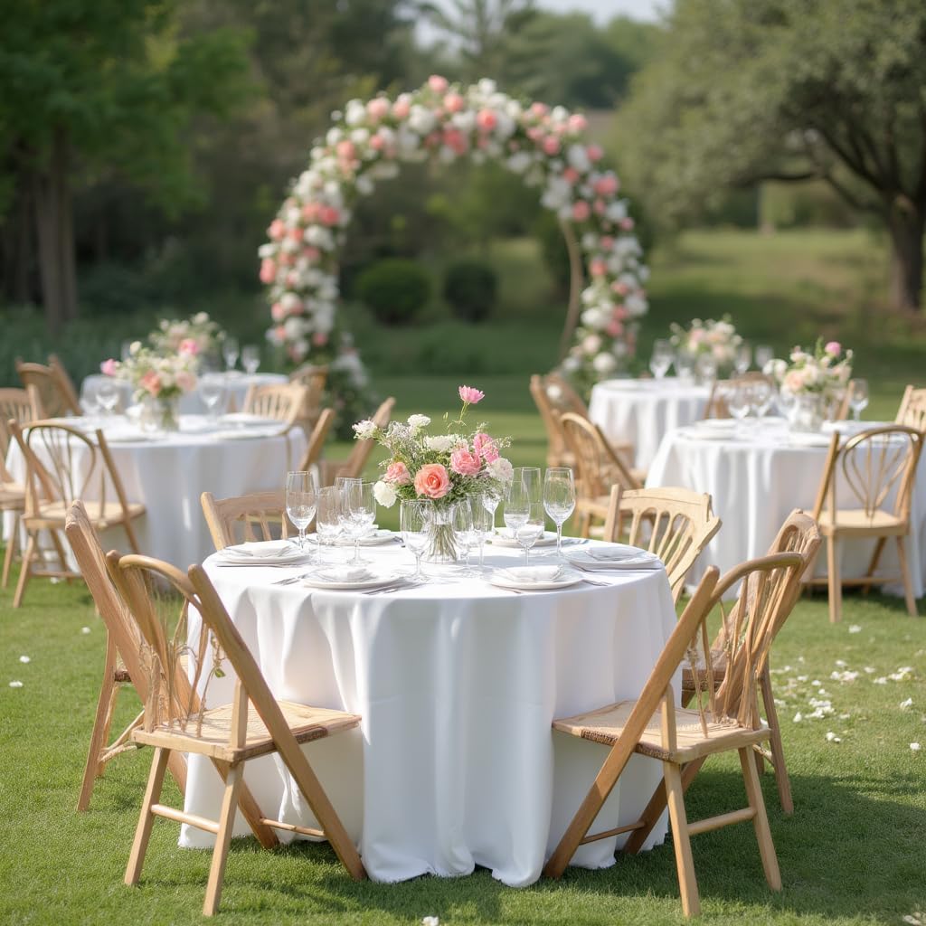 White Round Tablecloth 90 Inch Fit 30-72 Inch Tables, 8 Pack