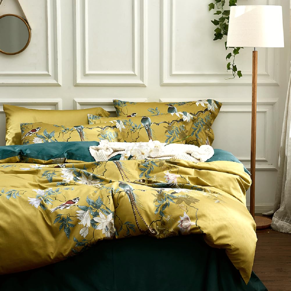 Birds Floral Duvet Cover Set Full Size Flower Bird Pattern Boho Duvet Cover Cotton Vintage Floral Bedding Set Garden