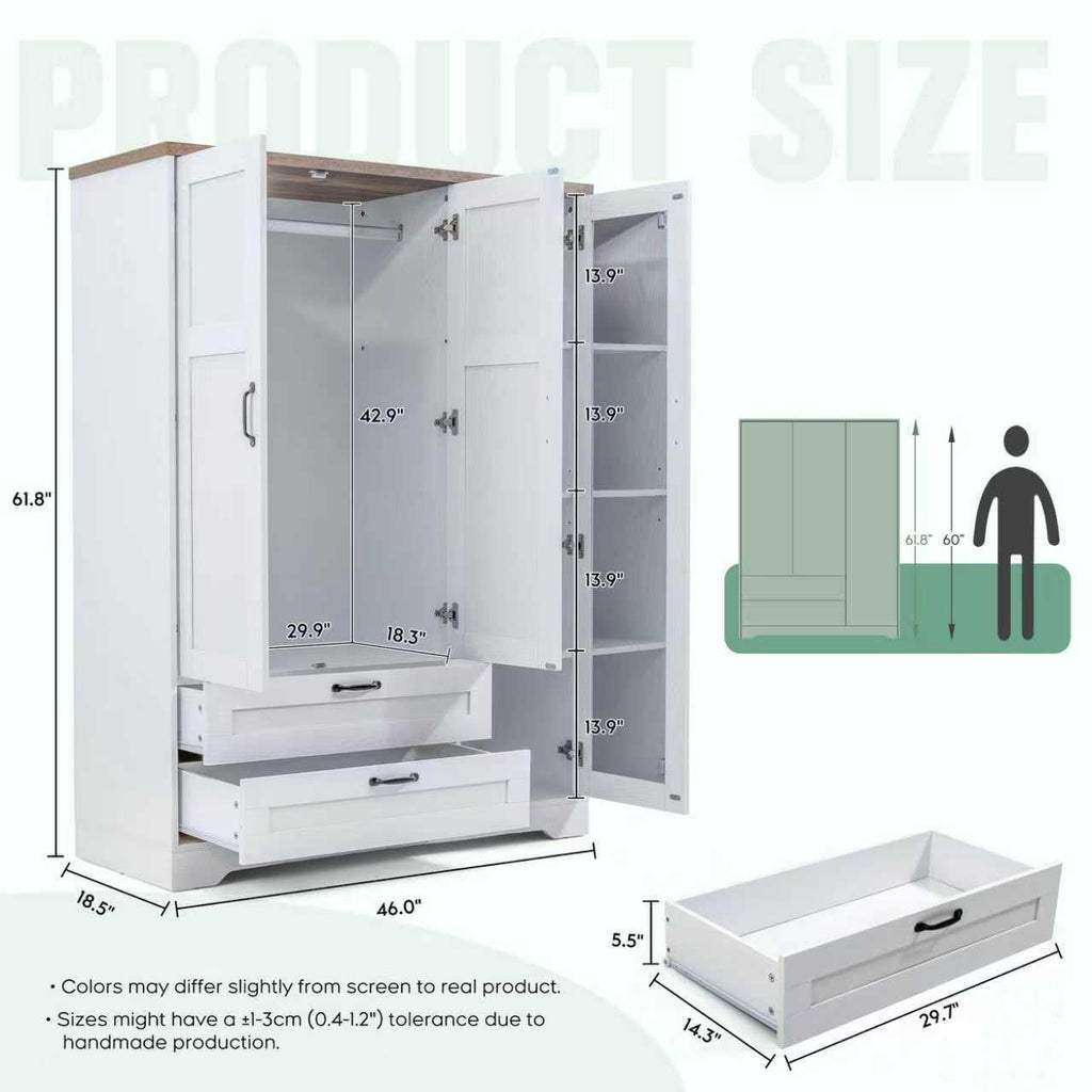 Armoire Wardrobe Closet with 3 Door, Bedroom Wooden Armoires with Full Length Mirror, Large Clothing Storage Cabinet