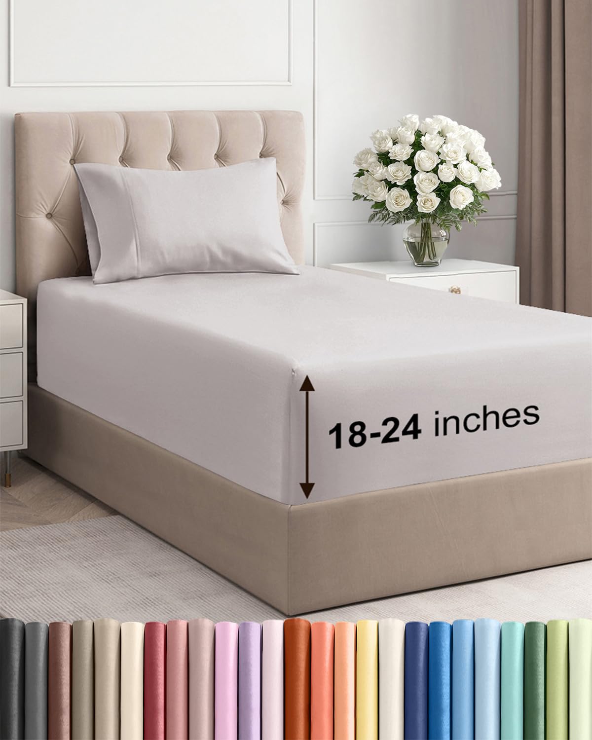 Extra Deep Sheet Set - 3 Piece Breathable Cooling Sheets - Light Grey