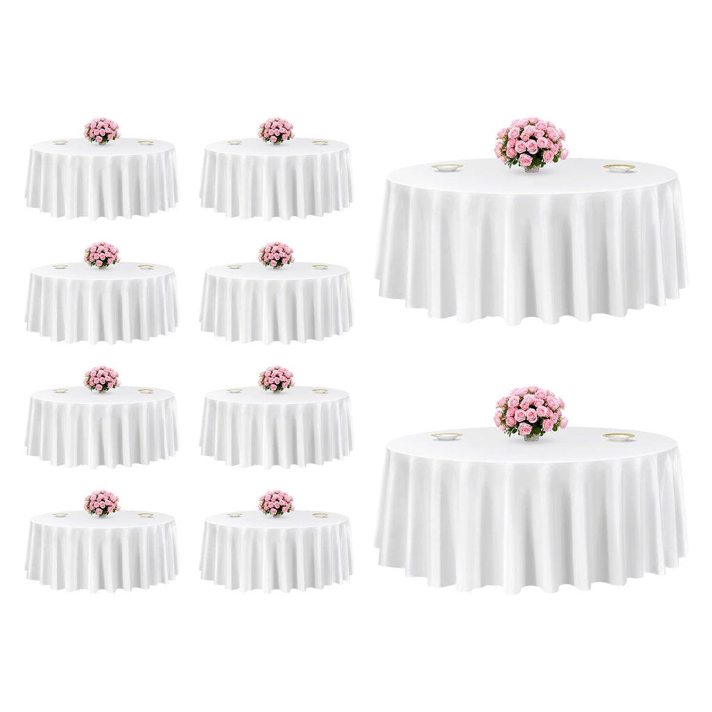 White Round Tablecloths 10 Pack, 120 Inches in Diameter, Stain- & Wrinkle- Resistant, Machine Washable Table Clothes
