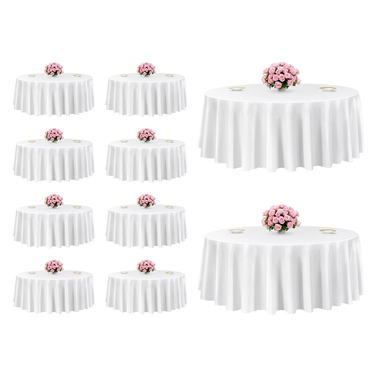 White Round Tablecloths 10 Pack, 120 Inches in Diameter, Stain- & Wrinkle- Resistant, Machine Washable Table Clothes