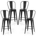 30 Inch Stackable Metal Bar Stools Set of 4 with High Backs, Black