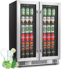 24 Inch Wine and Beverage Refrigerator, Dual Zone Wine Cooler with Advanced Cooling, 176 Cans and 42 Bottles Capacity