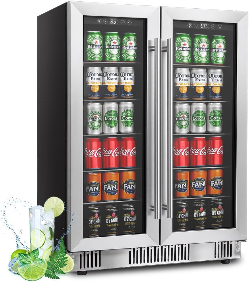 24 Inch Wine and Beverage Refrigerator, Dual Zone Wine Cooler with Advanced Cooling, 176 Cans and 42 Bottles Capacity