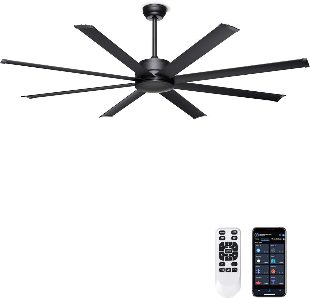 72" Indoor/Outdoor Ceiling Fan with Remote, No Light